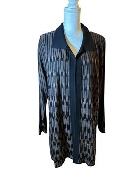 Vintage Exclusive Misook Black and Brown Open-Front Duster Cardigan